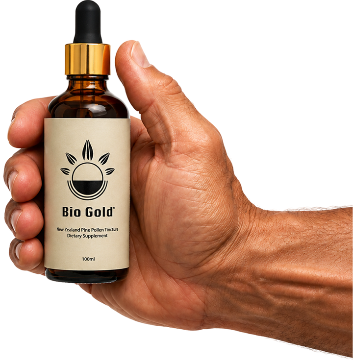 Bio Gold bottle in hand