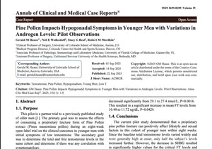 First page of the 2025 case report, Pine Pollen Impacts Hypogonadal Symptoms in Younger Men with Variations in Androgen Levels: Pilot Observations